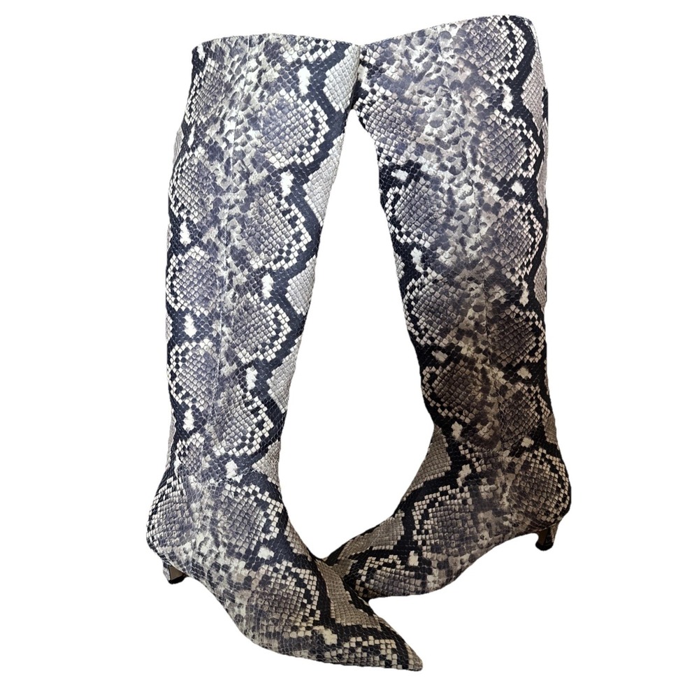 NEW Gianni Bini Women's Snake Print Phyton Kitten Heel Tall Leather Boots Sz 9